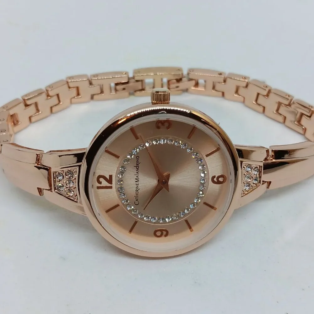 Catherine Malandrino CMO5178 Women's 34mm Rose Tone Watch + Jewelry Sample Set